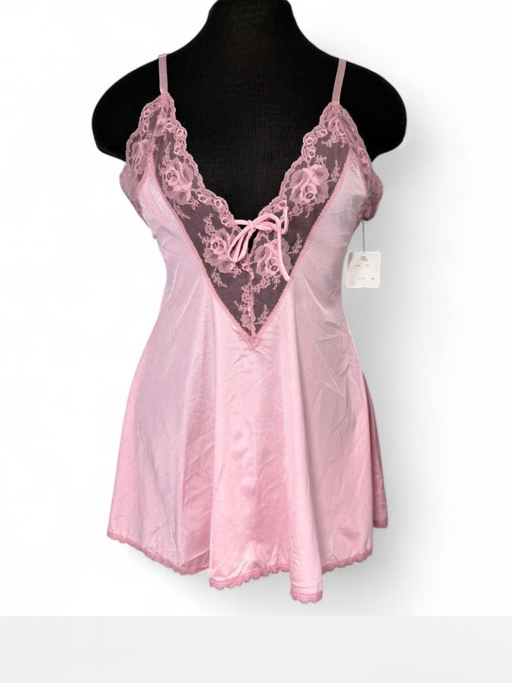 Vintage 90s Pink Satin Lace Babydoll Slip Dress M